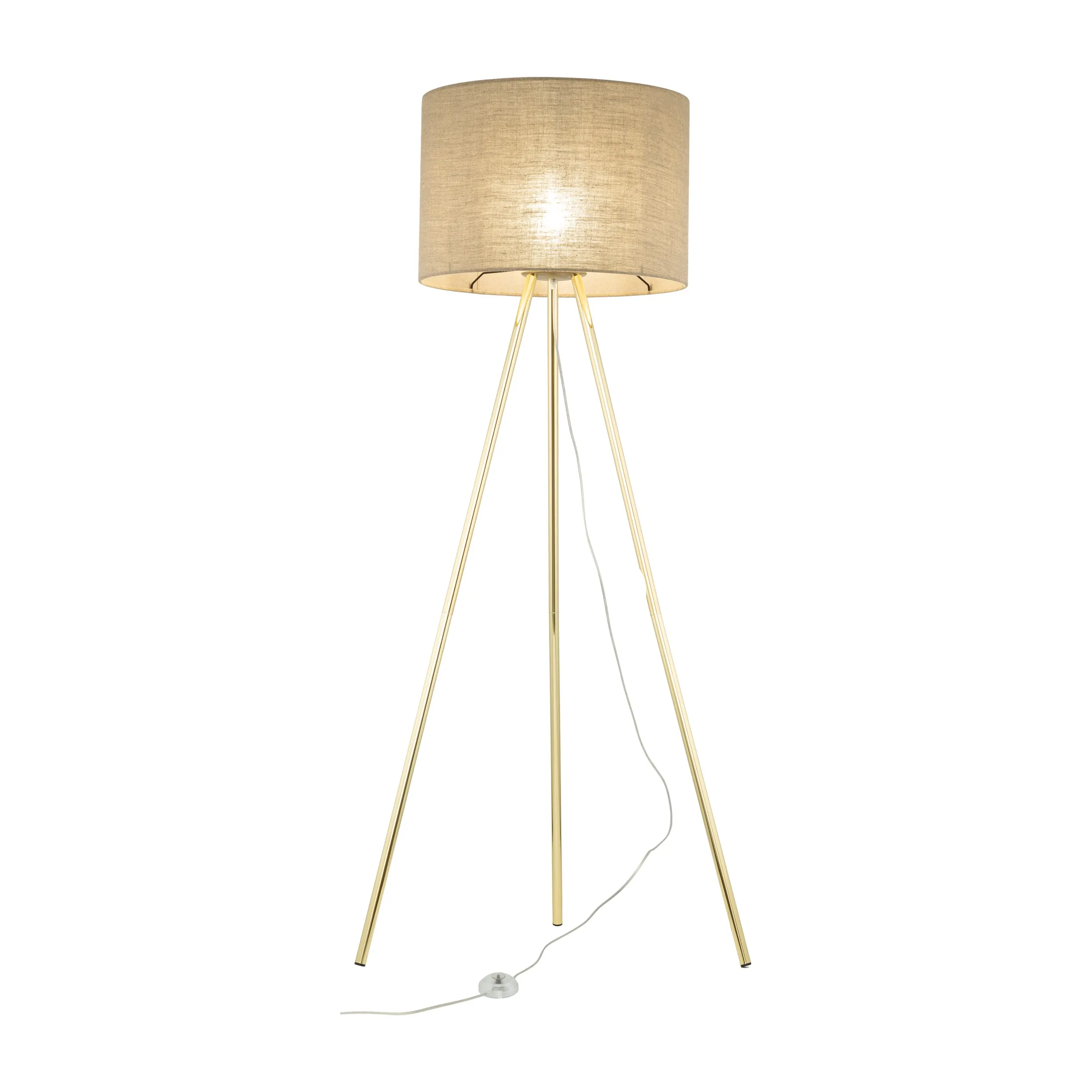 Lampa podłogowa UMBERTO złote nogi brązowy okrągły abażur z tkaniny 155x50cm - TK_16036