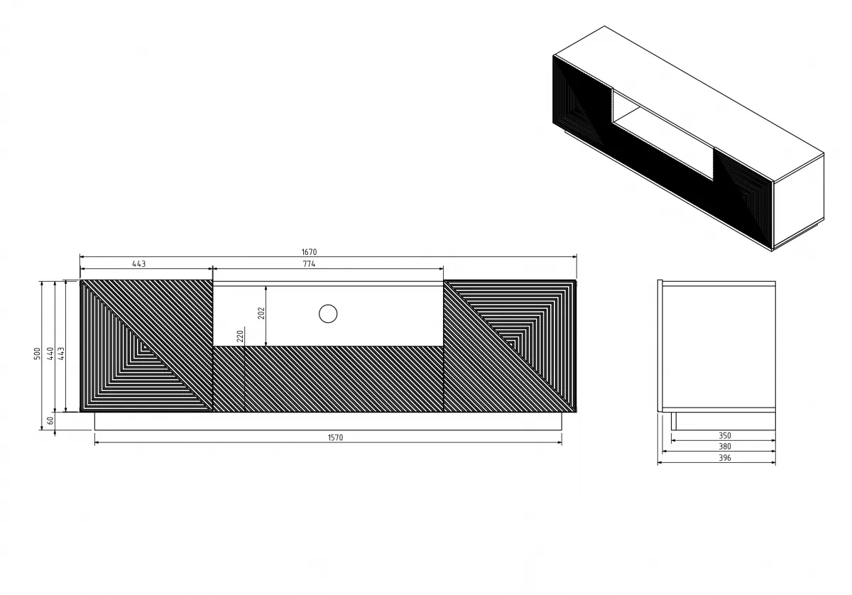 Szafka RTV ASHA 167 - czarny mat - ryflowany front - cokół — zdjęcie 8