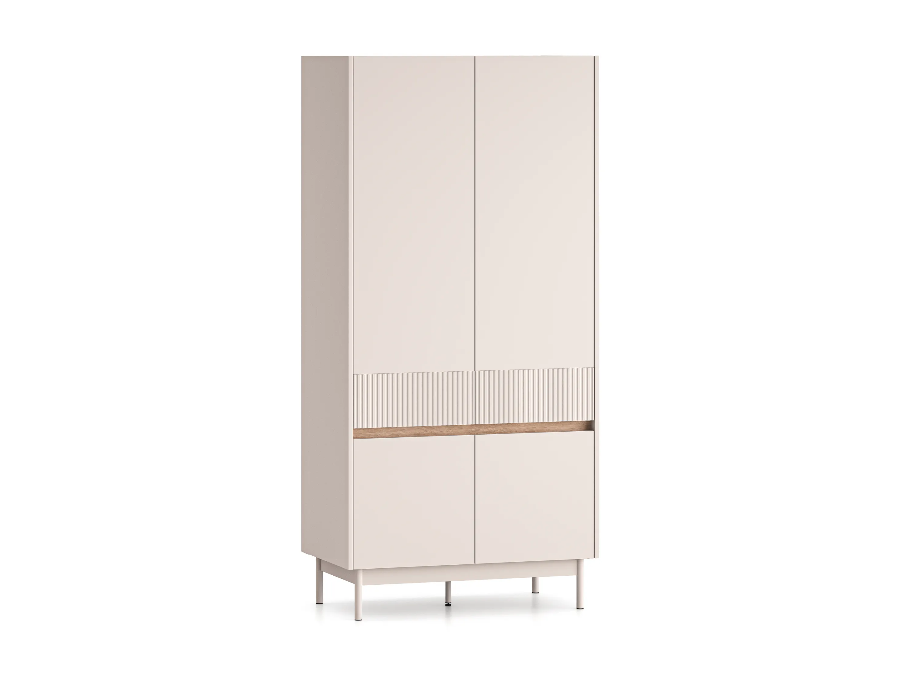 Szafa 4-drzwiowa z drążkiem DUNEA 196x92 ryflowana kaszmir - dąb cremona Szafa, Meble, Szafka, Lodówka