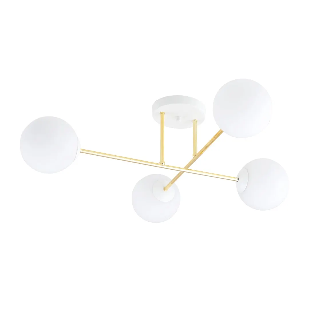 lampa sufitowa, szkło, kule, metaliczny złoty, minimalistyczny design