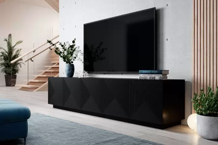 Szafka RTV ASHA 200 5D - czarny mat - ryflowany front - cokół — zdjęcie 5