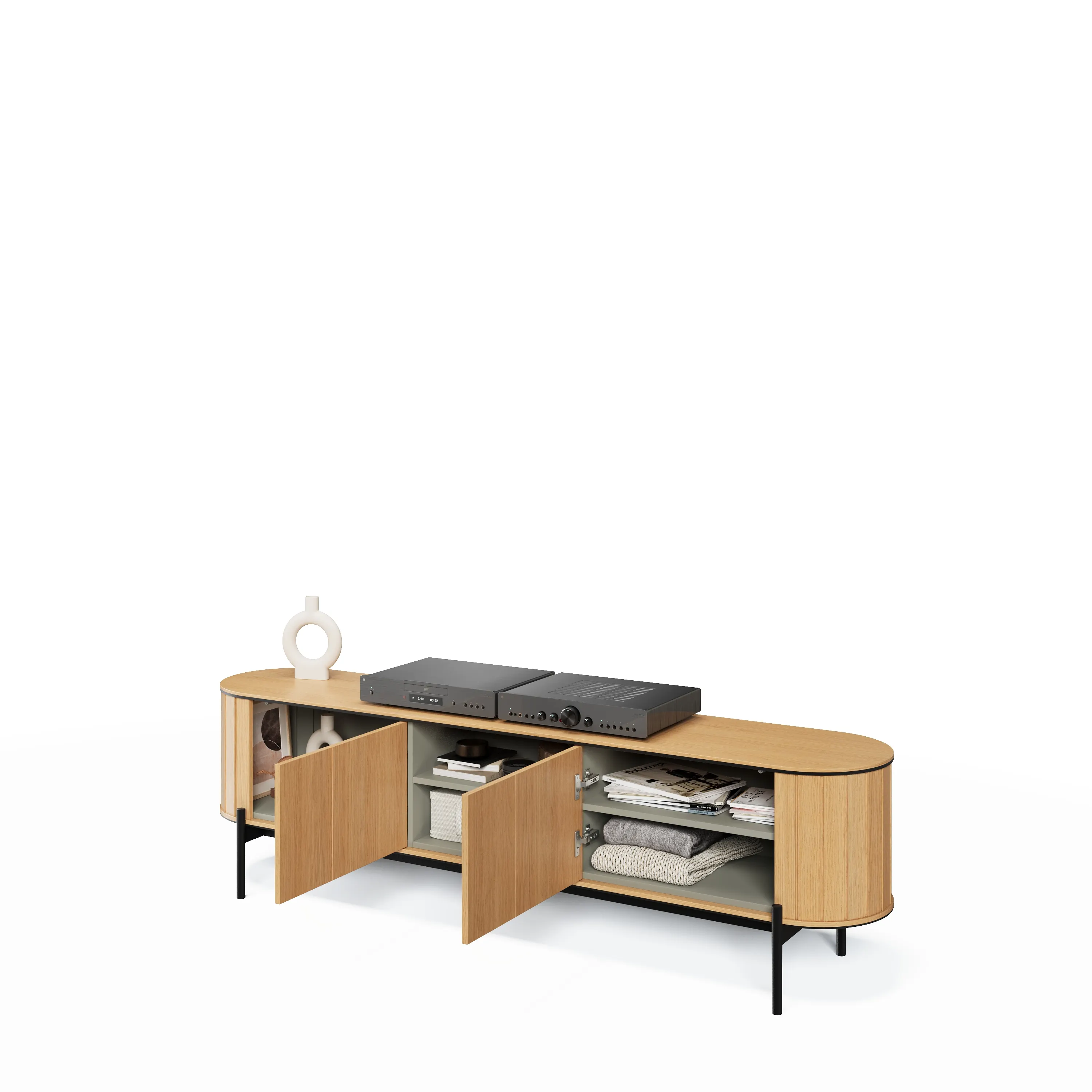 Zaokrąglona szafka RTV Rotto RT-06 200cm dąb vincenza/eukaliptus - RT6DE