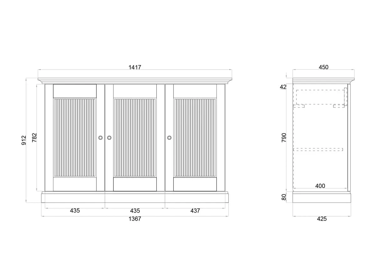 Komoda 3-drzwiowa drewniana ROSELLA 142 cm sosna ciemny brąz - SKROS05