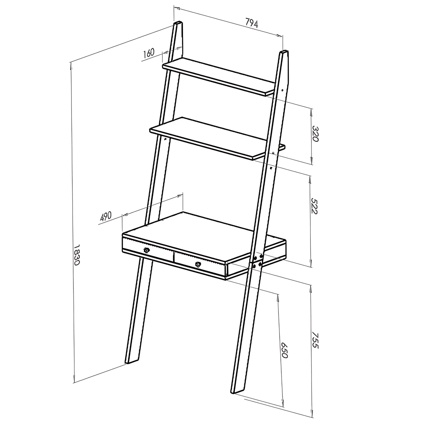 49. Biurko pionowe z szufladami i półkami LENO 79x183 granatowy blat/jesionowe nogi - RAGABALSD115