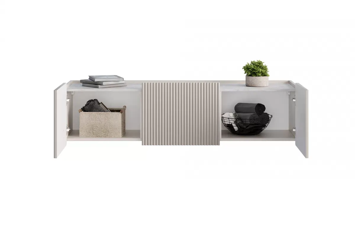 MALMI Szafka RTV 150 2D1SZ - cashmere / crema bianca / wisząca / czarne uchwyty - B_162319