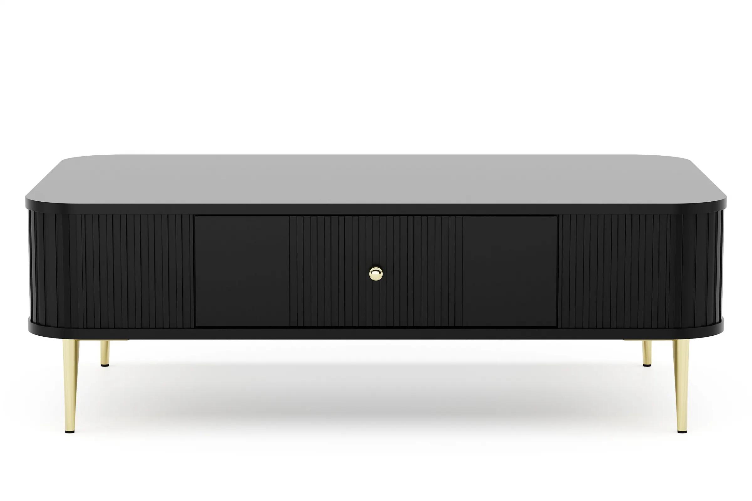 Stolik kawowy z szufladą VESPER 103 ryflowany front czarny złote nogi - B_163816