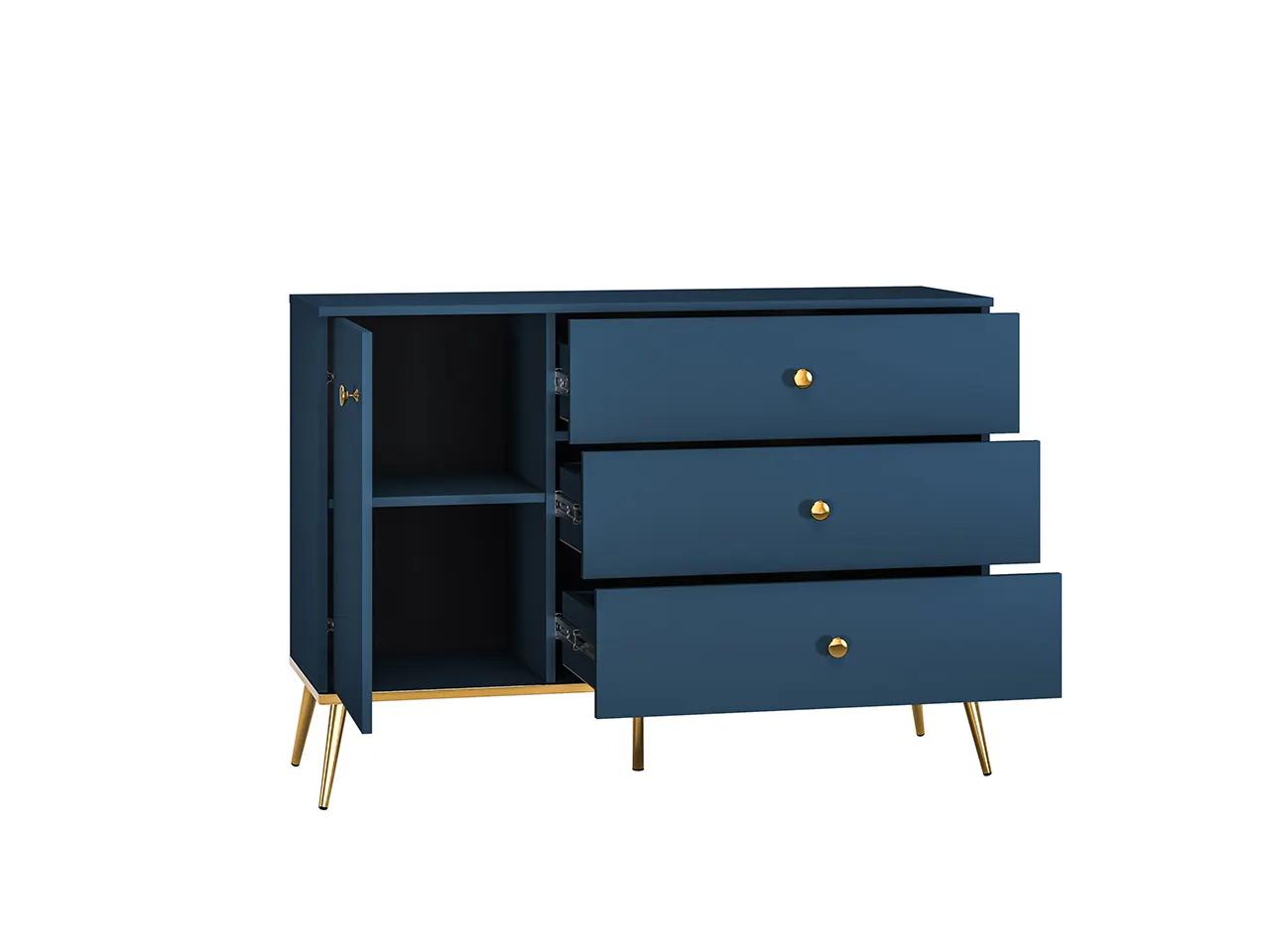 Komoda 1-drzwiowa z 3 szufladami MARINE 04 błękit ciemny, złoty - 1MARI04-001