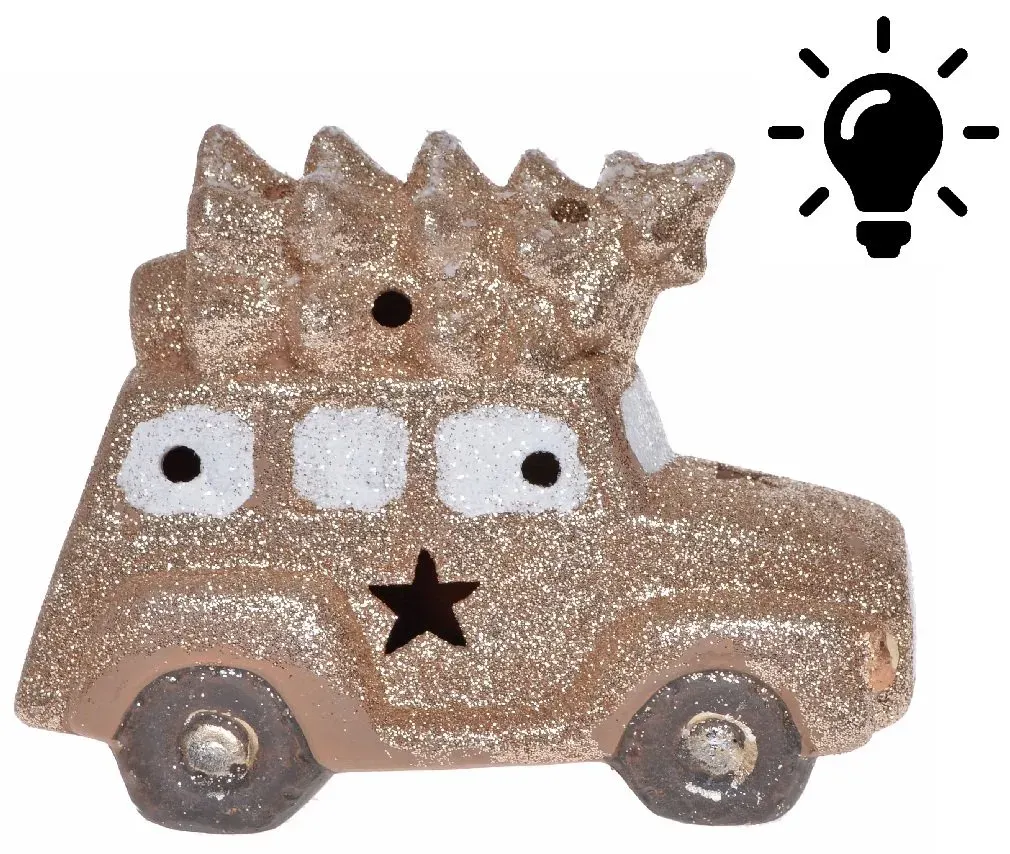 AUTO z choinką 95 LED złoty