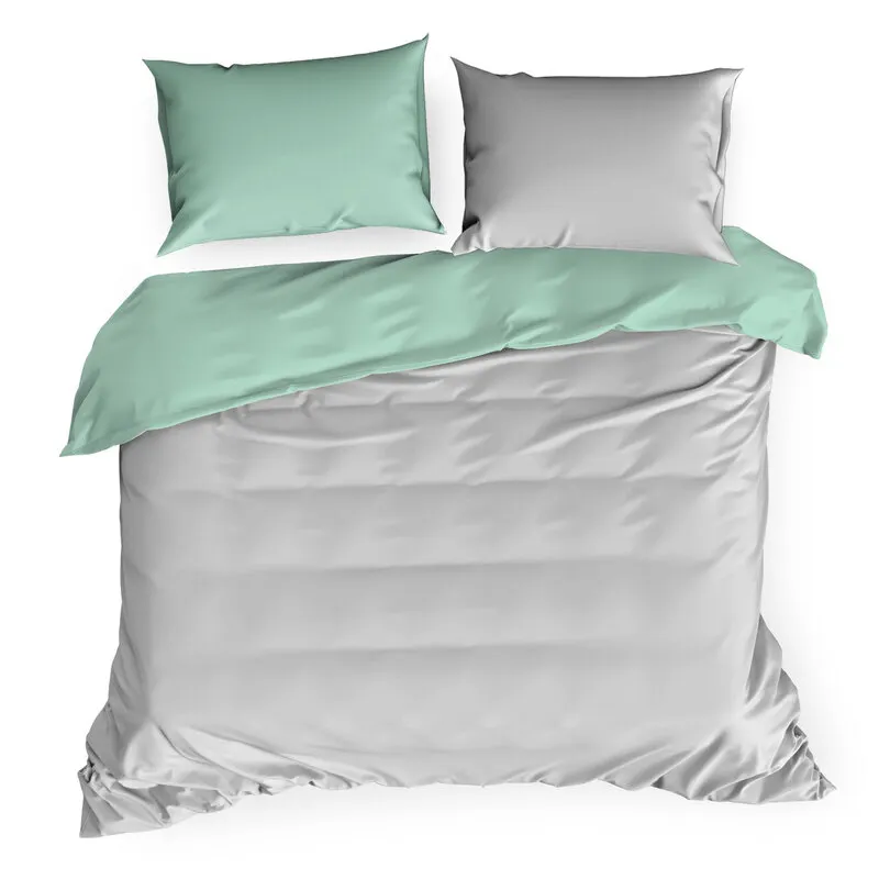 Komplet pościeli satynowej NOVA3 160 X 200 cm Jasnoszary, Miętowy Komplet pościeli satynowej NOVA3 160 X 200 cm Jasnoszary, Miętowy