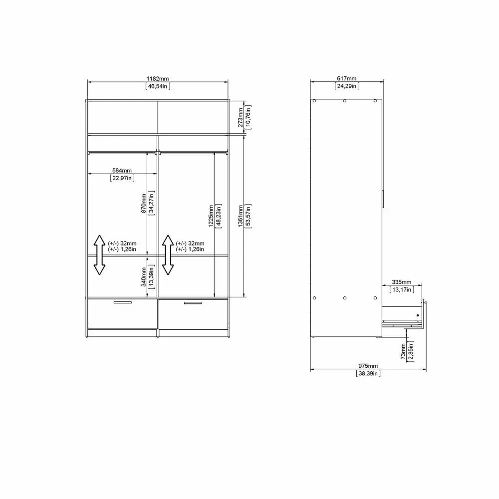 Szafa 2-drzwiowa z 2 szufladami LINE 120 cm Jackson Hickory - TV_74324HLHL