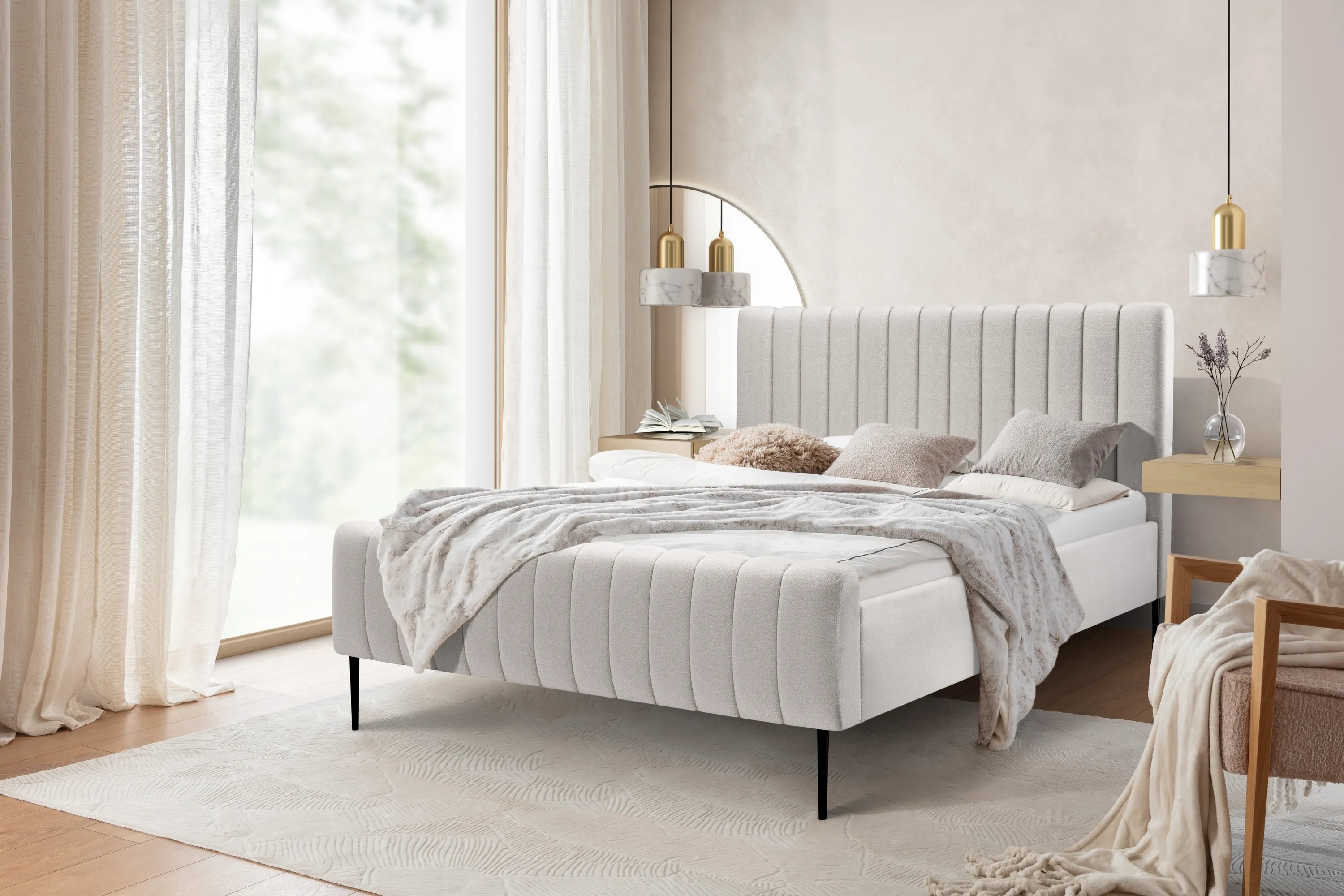 Łóżko Nicole / 120x200 / Leo 03 / czarne nogi - beżowy - B_158591