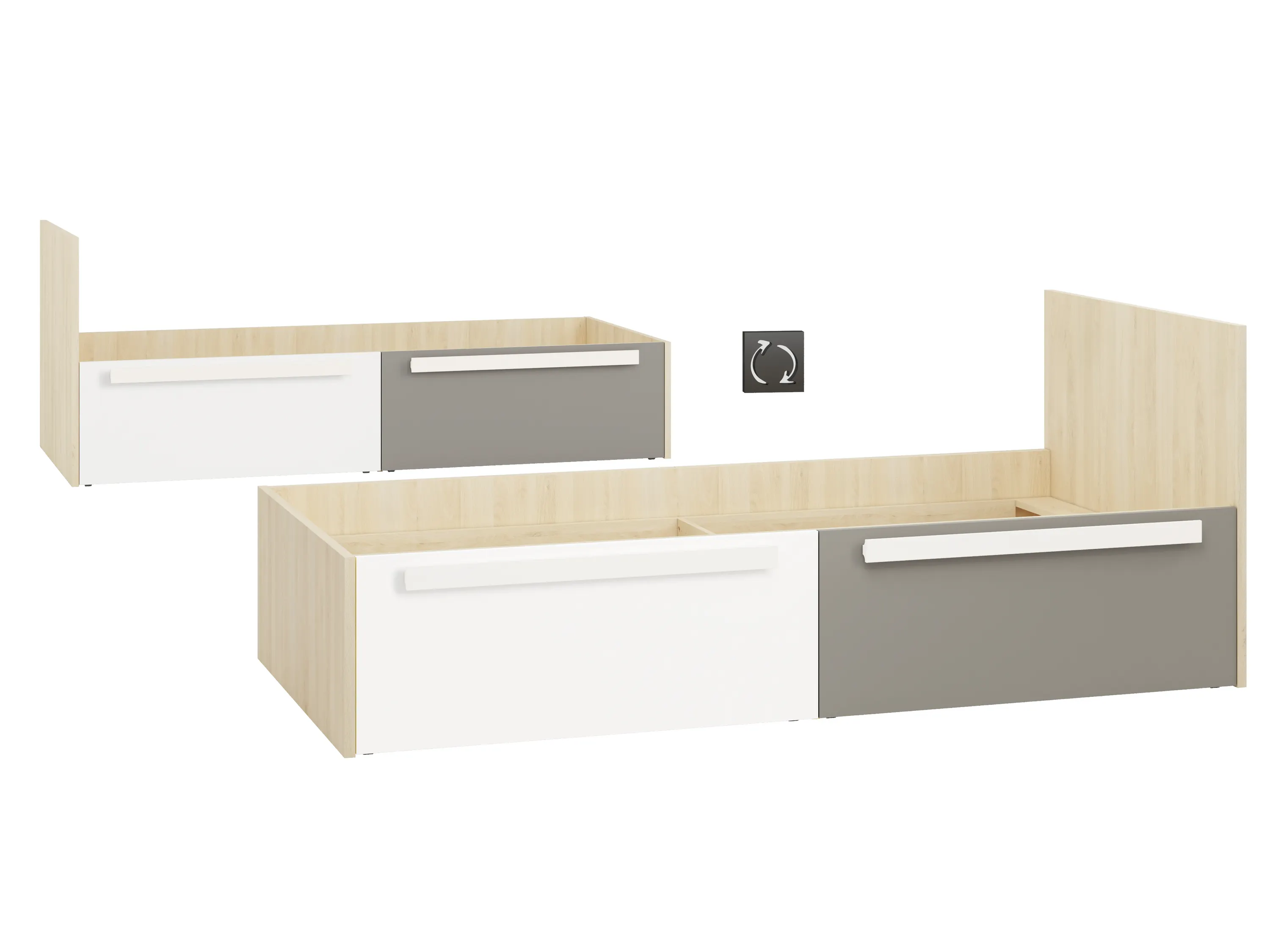 Łóżko z szufladami DROP 17 z szufladami 90x200 buk fjord, biały, szary - 1DROP1702-001