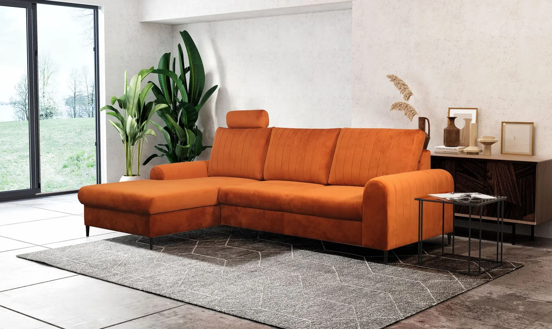 Narożnik rozkładany z pojemnikiem MONACO VELLUTO 251 cm lewy ceglasty - MONACO_NAR_VELLUT33_L