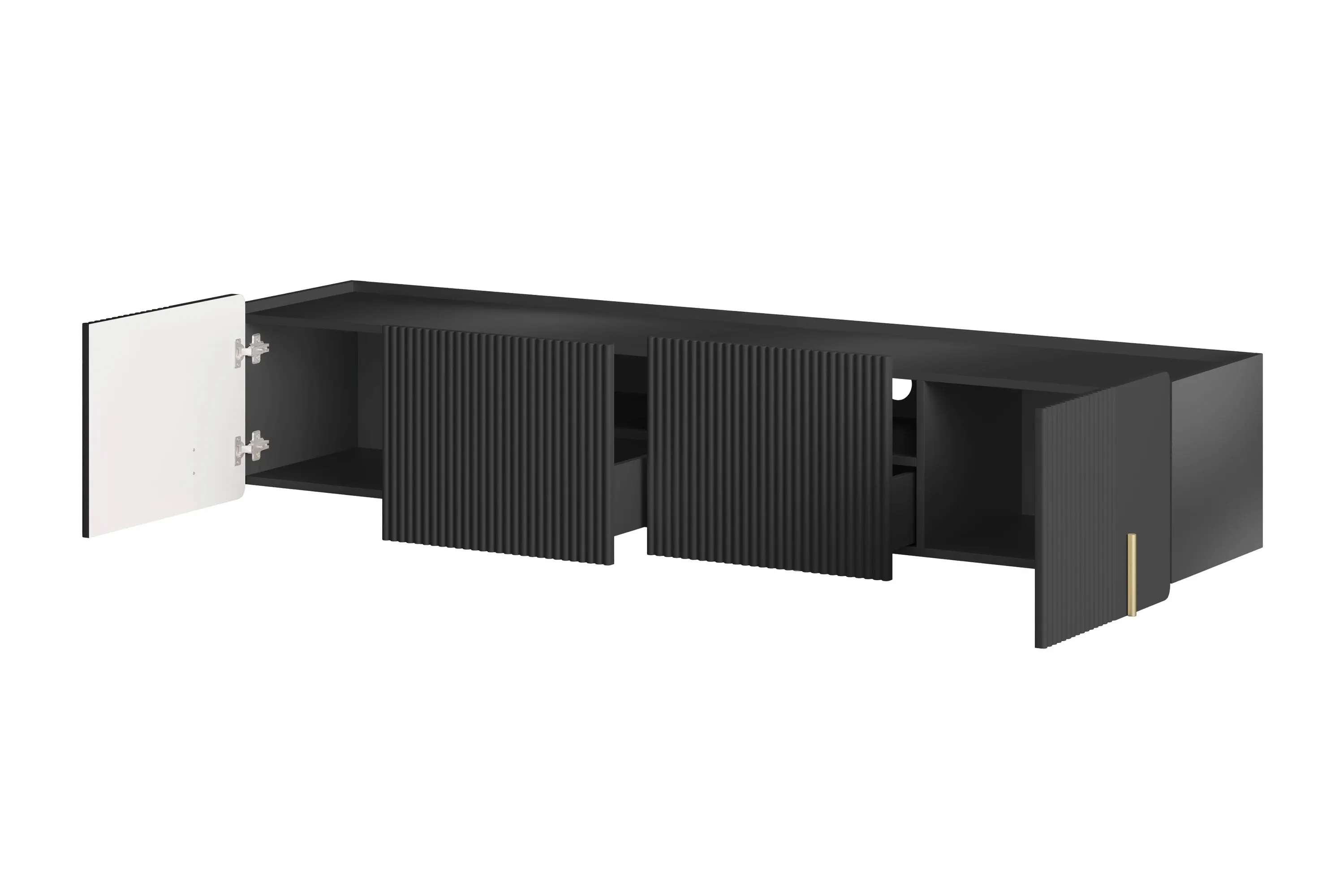 Szafka RTV wisząca MALMI 2-drzwiowa z 2 szufladami 200cm - czarny - złoty - B_166983