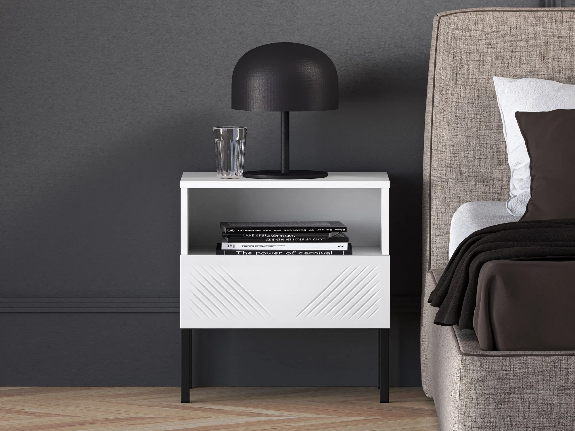 Szafka nocna z szufladą CLEARING 05 biały alpejski, noga-czarny - 1CLEA05-001-02