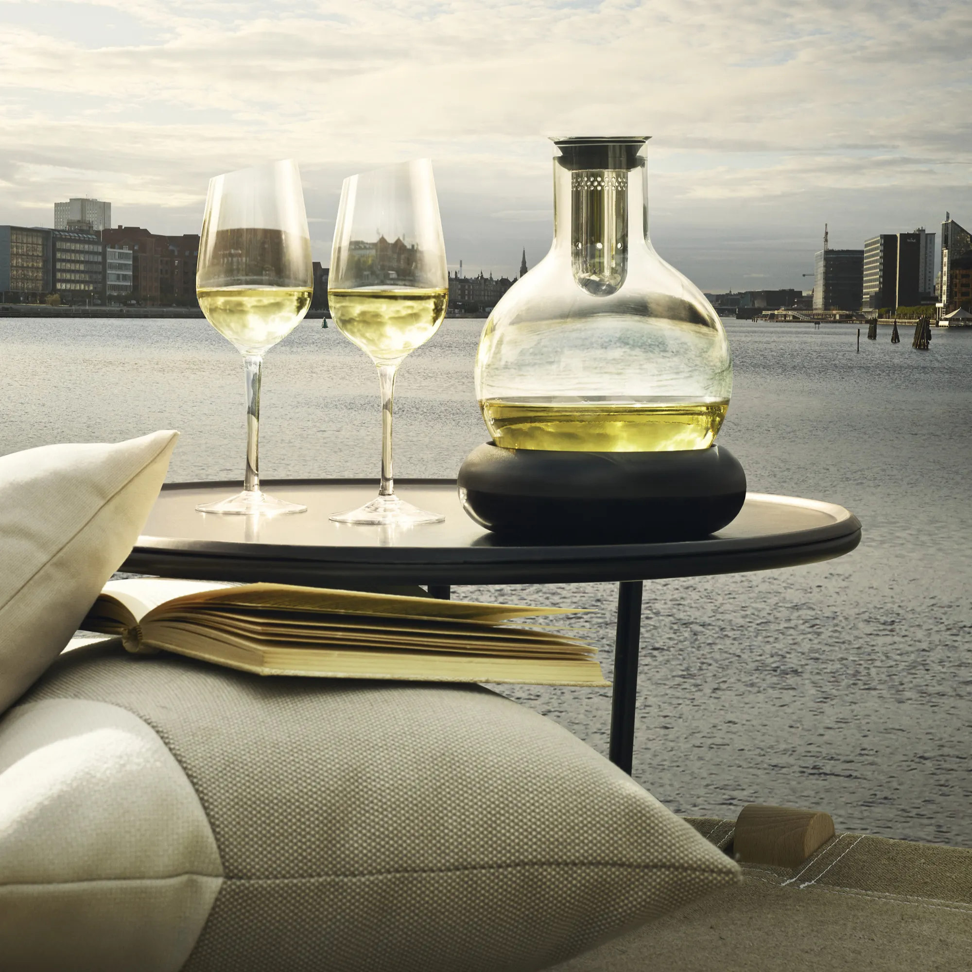 image wino, kieliszek, karafka, na dwór, stół