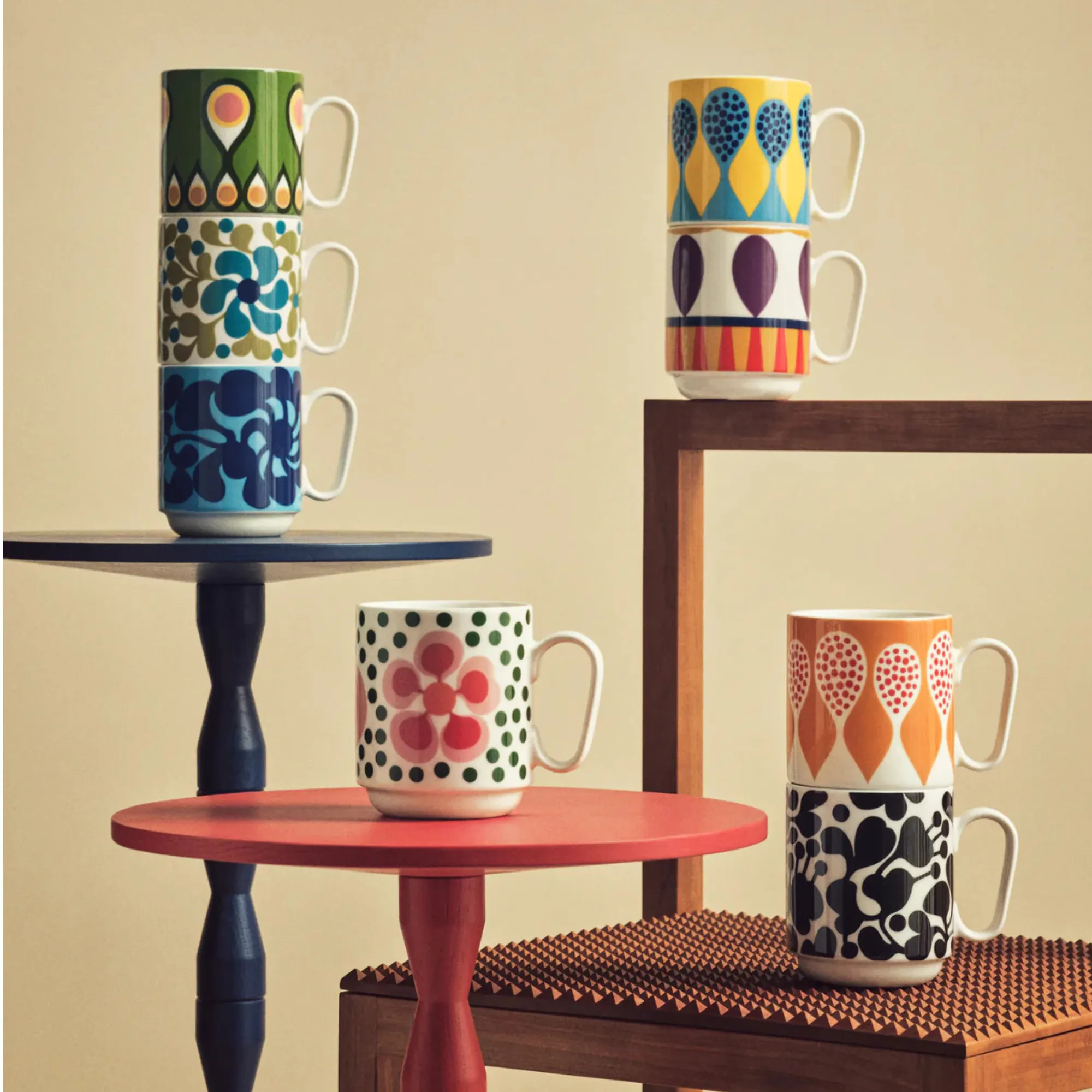 kubki, kubek, kwiatowy wzór, kolorowe, ceramika