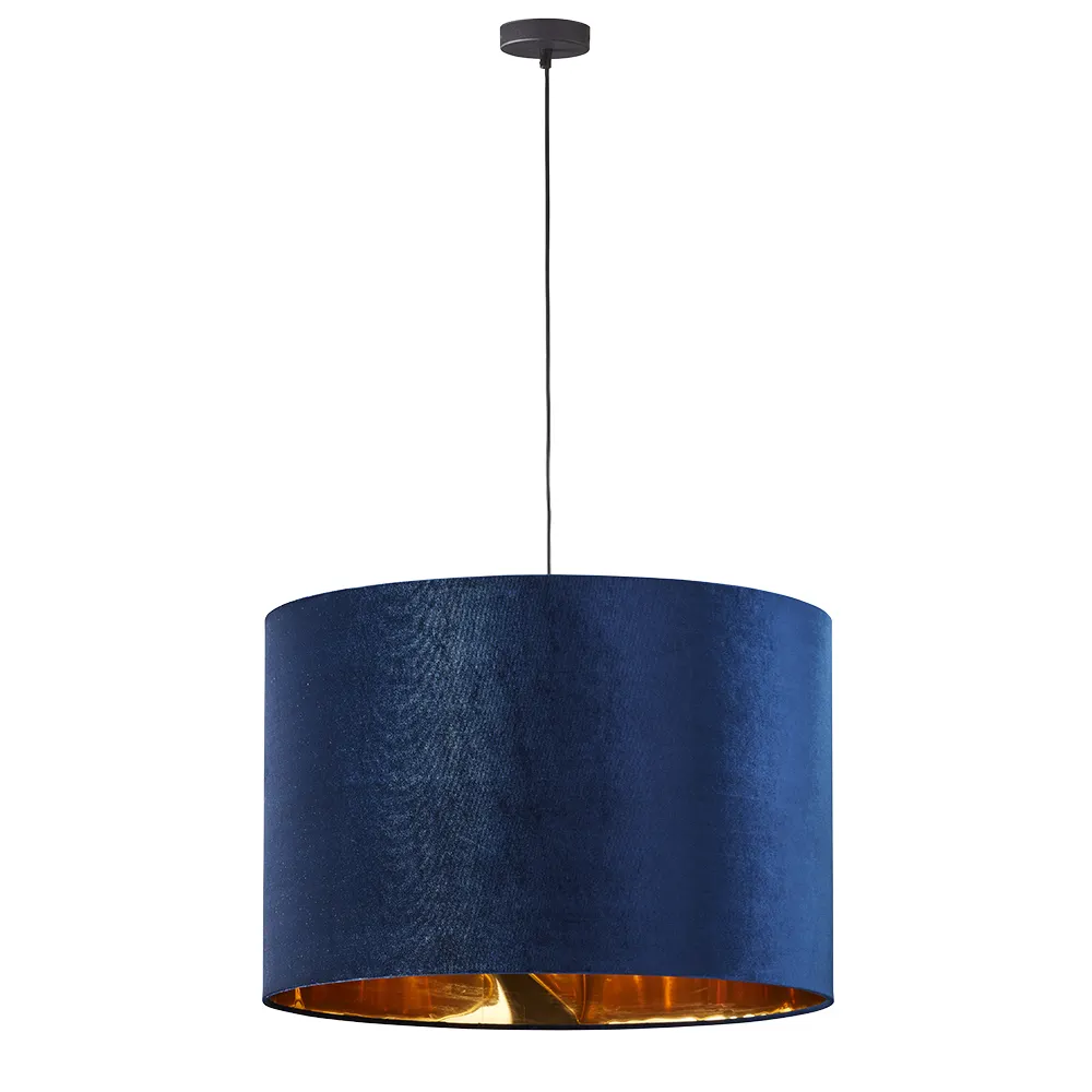 Lampa wisząca TERCINO niebieska z zewnątrz złota wewnątrz na czarnej podstawie i przewodzie okrągła 170x50cm