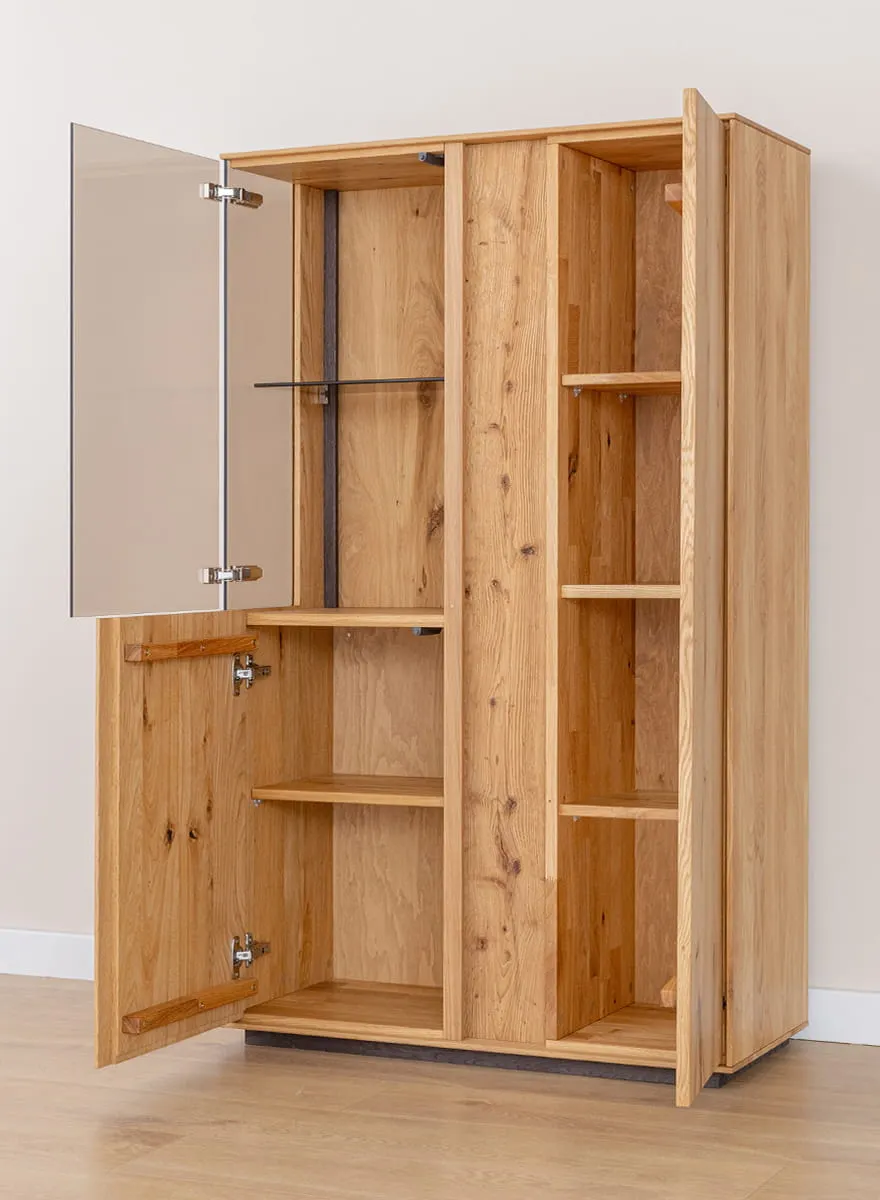 Witryna niska dębowa COLLODI 2-drzwiowa z oświetleniem - dab olejowany - ZICOL10