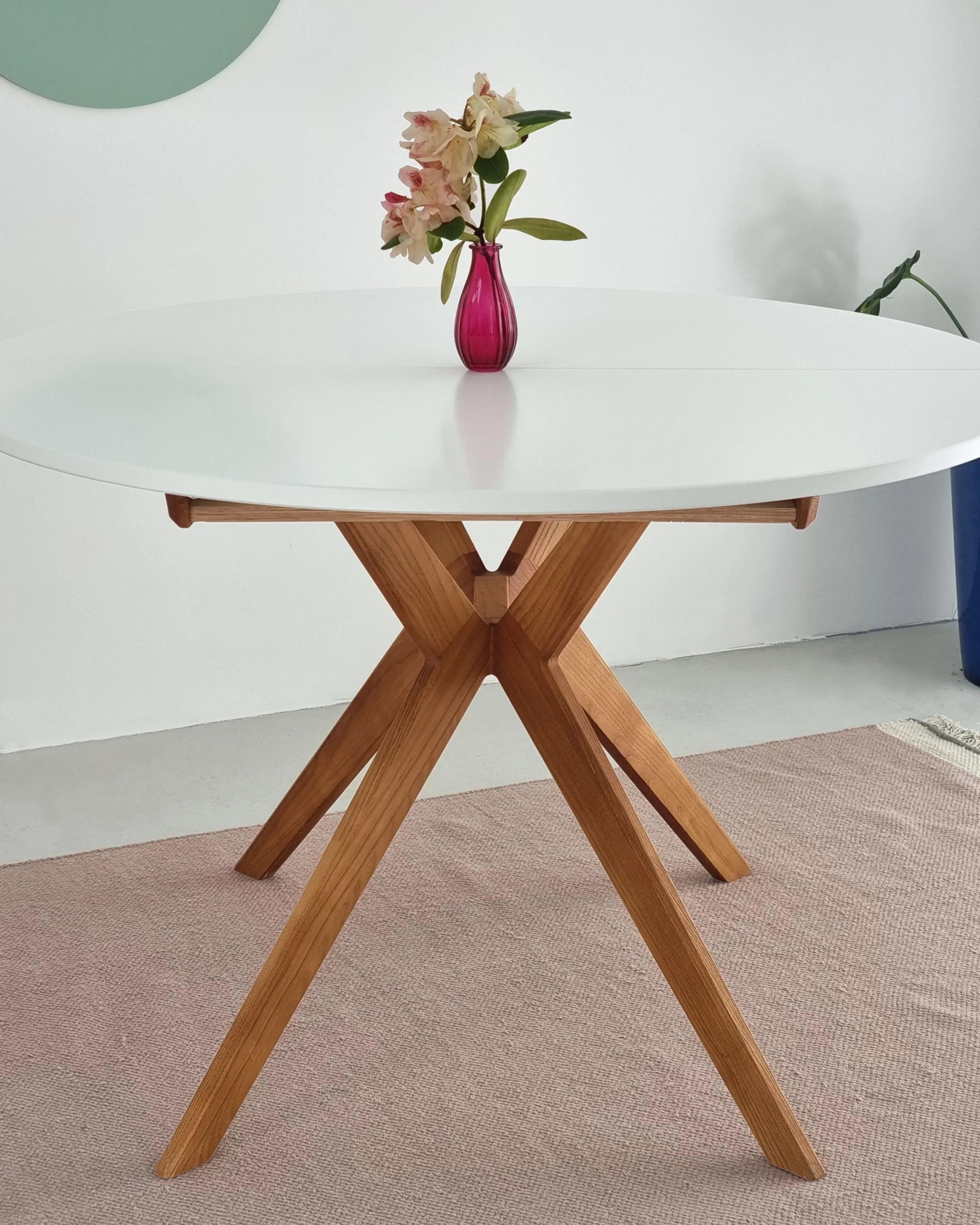 Okrągły stół rozkładany BUJU FI 110-160cm biały dąb — zdjęcie 4