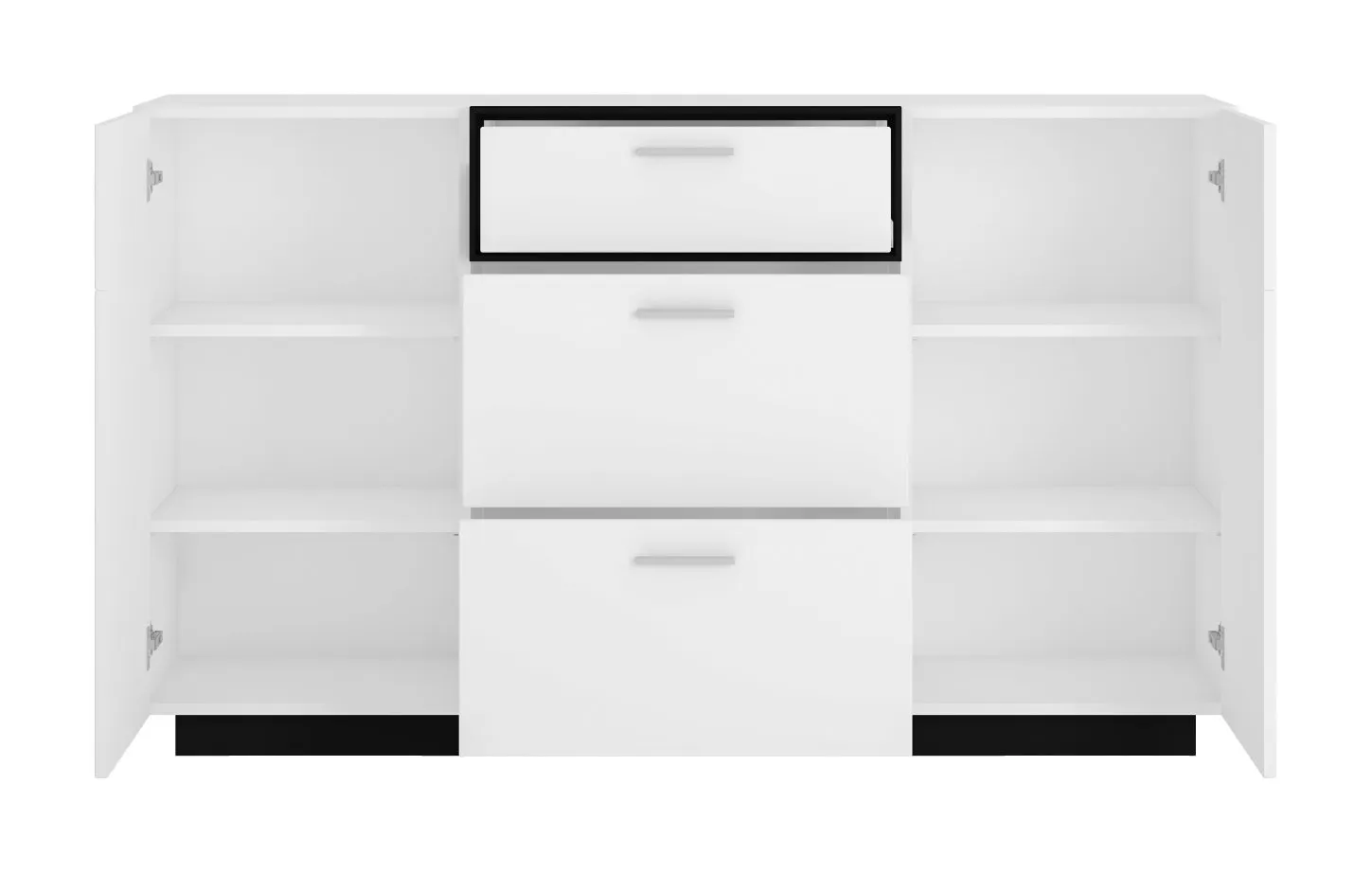 Komoda 2-drzwiowa z 3 szufladami RAVENNA RAVK02 Biały, Czarny, Biały Połysk - 6000000010627