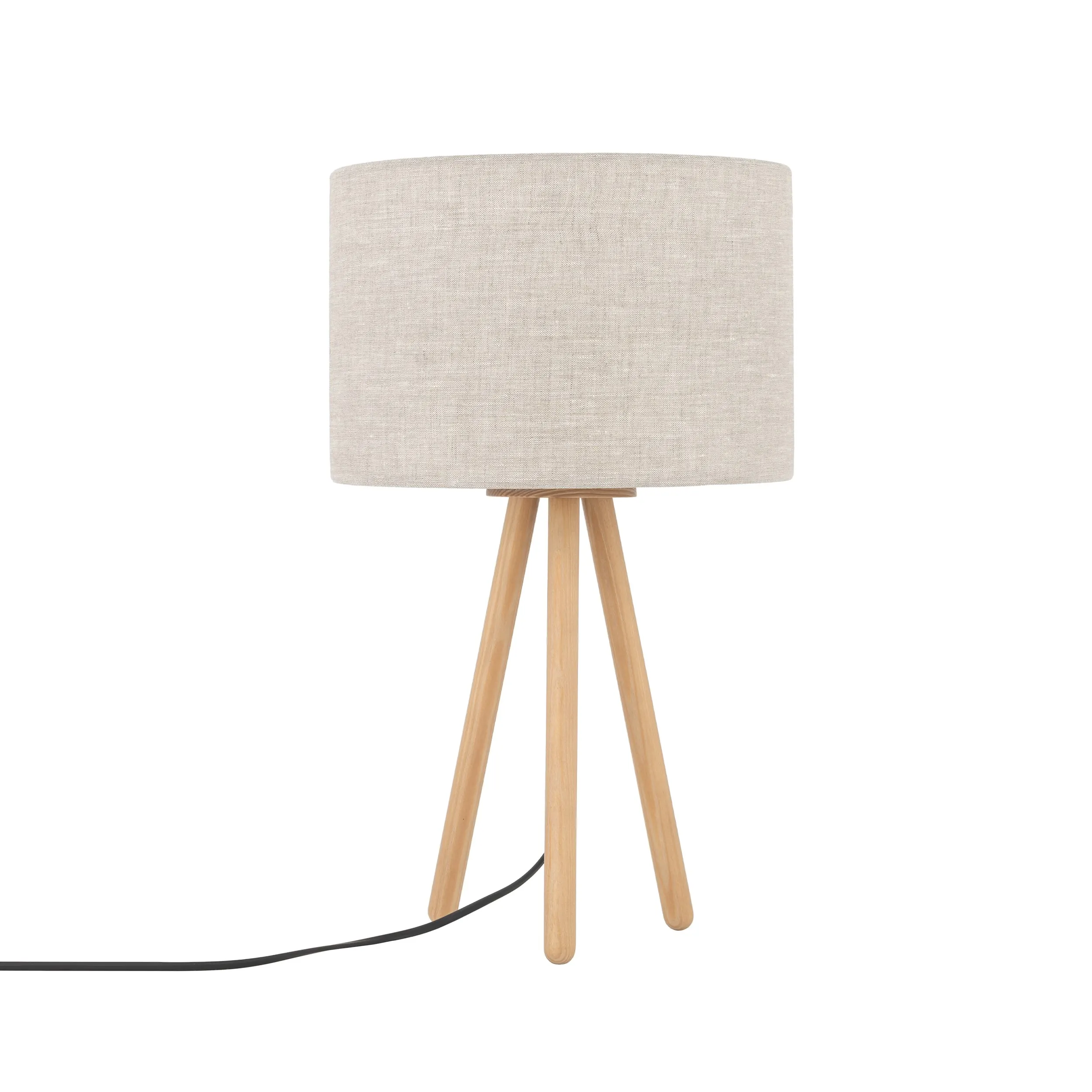 Lampka nocna TOKYO NATURE drewniana sosna postarzana okrągły brązowy abażur z tkaniny 46x30cm - TK_5291