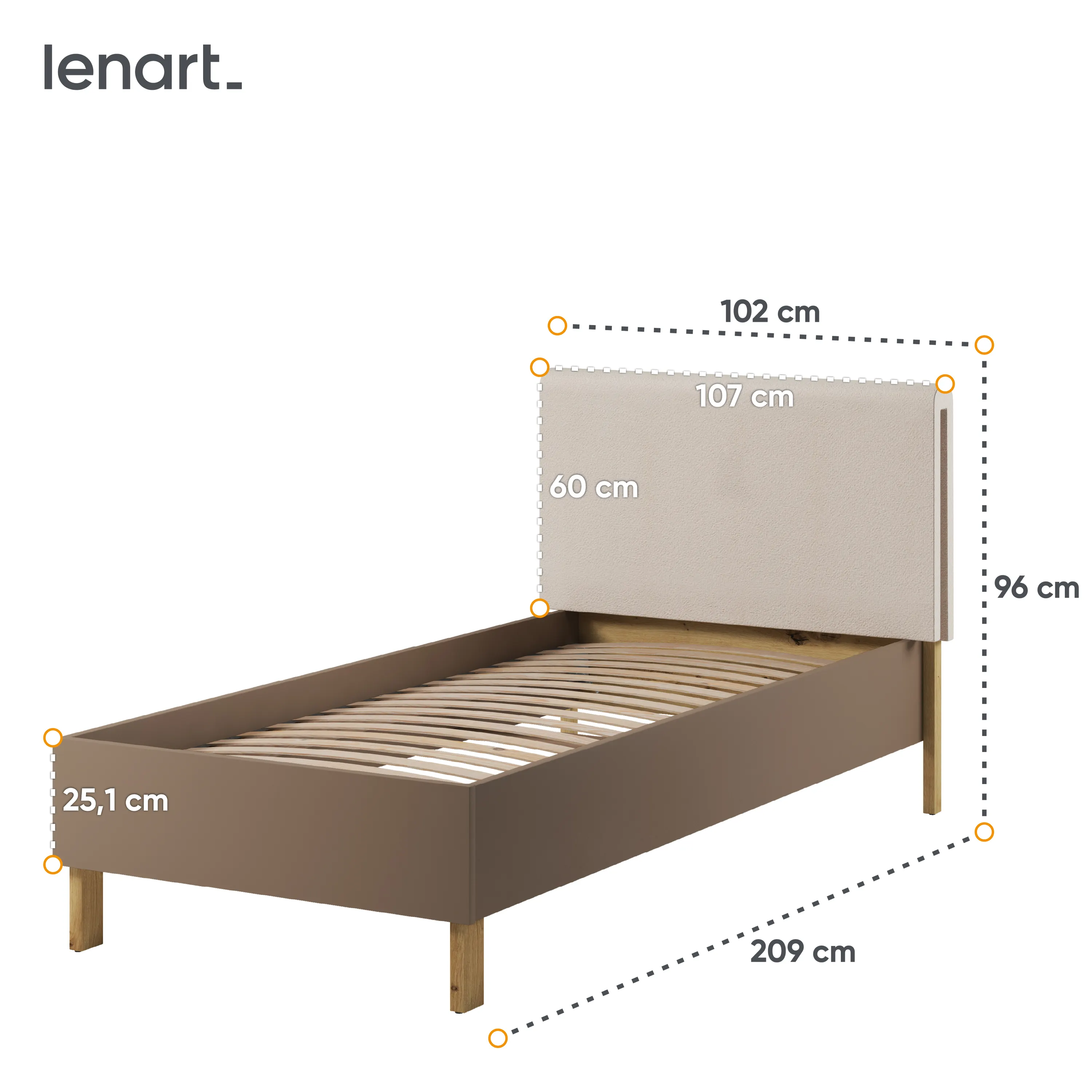 Łóżko ze stelażem Lenny LY-10 90x200 dąb artisan/beż - LY10ABT