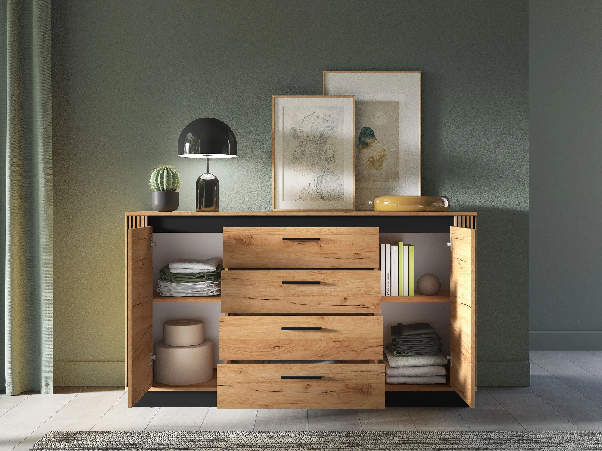 Komoda 2-drzwiowa z 4 szufladami URSO 06 craft złoty, czarny - 1URSO06-001