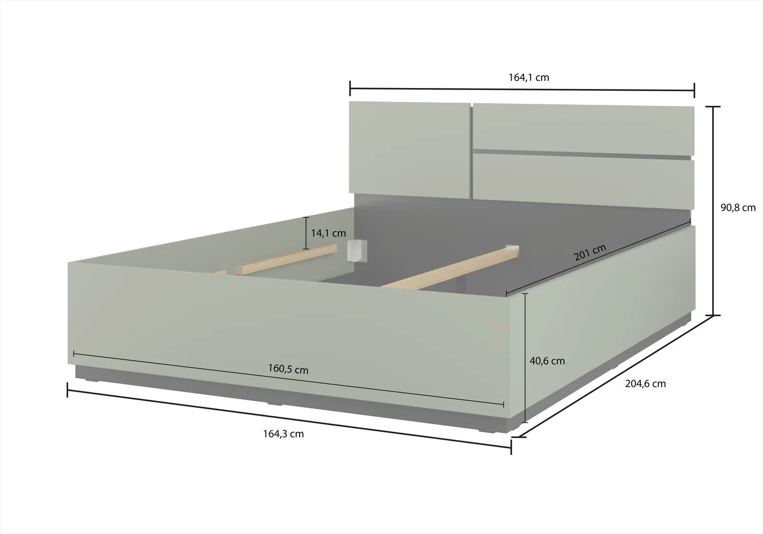 Łóżko z pojemnikiem CROSS S 51 160x200 zielony czarny - 24GWMY51