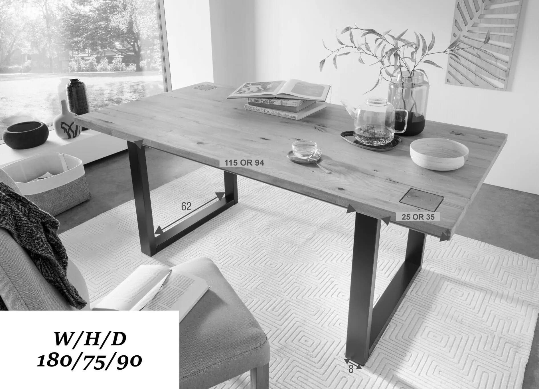 Stół dębowy HALLOW 180x90 drewniano-metalowy - GK_1031591601