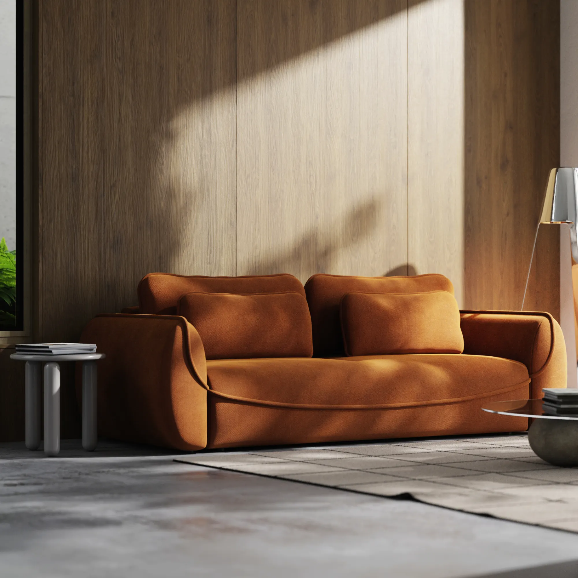 Sofa rozkładana UMEA ozdobne poduszki - tkanina Rebel 20 -cynamon - UMEA_SO_REBEL20