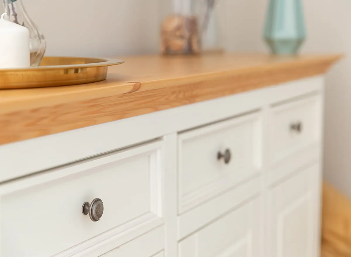 Komoda 3-drzwiowa z 3 szufladami BELLUNO ELEGANTE biała, naturalna sosna - PL002B/P