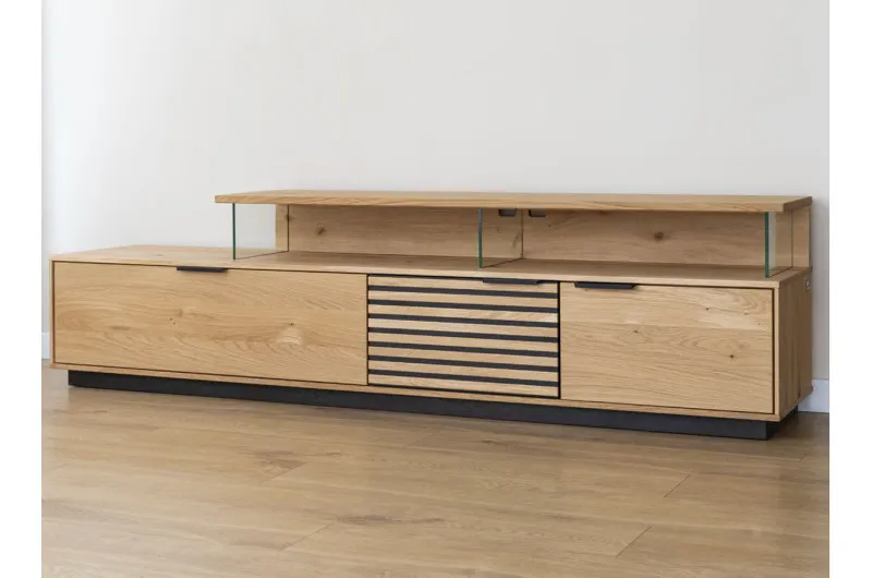 Szafka RTV dębowa wisząca lamele TIRANO Dąb olejowany, Czarny - ZITIR04L