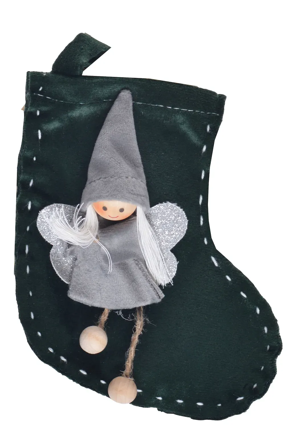 Welurowa SKARPETA Z ANIOŁEM zielona