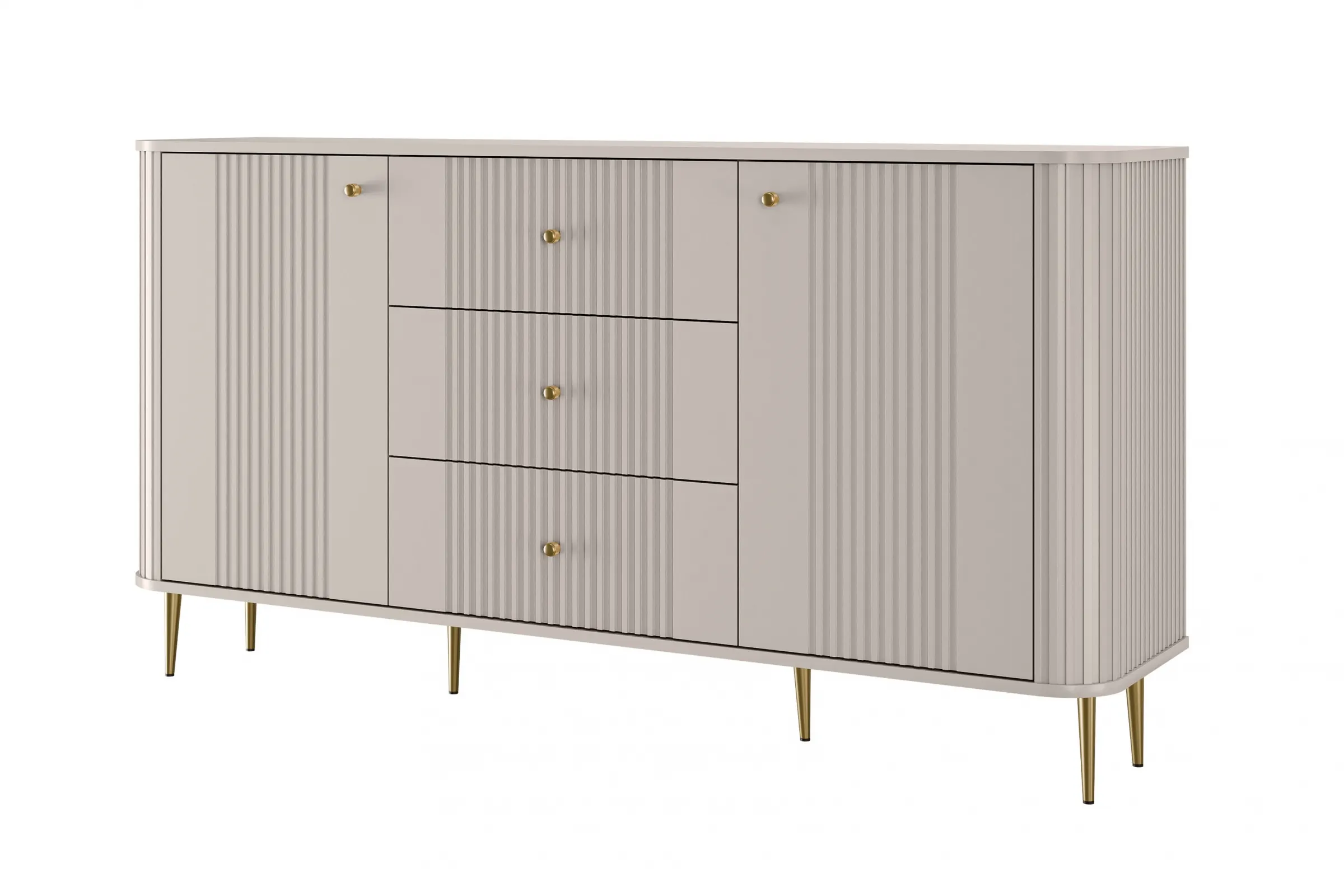 Komoda 2-drzwiowa z 3 szufladami VESPER 160 ryflowany front cashmere złote nogi