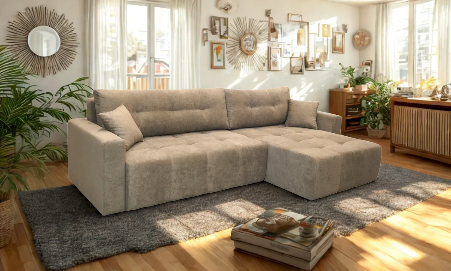 Narożnik rozkładany z pojemnikiem LAGUNA L/P tkanina Freya 210.06 jasny brąz - RUFREYA21006