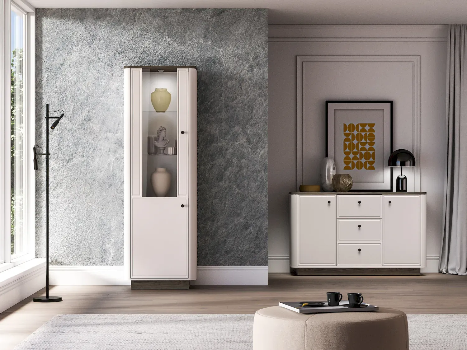 Witryna 2-drzwiowa VILAVIO 01 L/P dąb windmill dark cashmere - 1VILA01-001