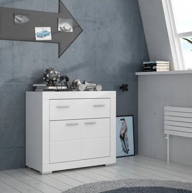 Komoda 2-drzwiowa z szufladą SNOW - biały, chrom - SNWK22-C50
