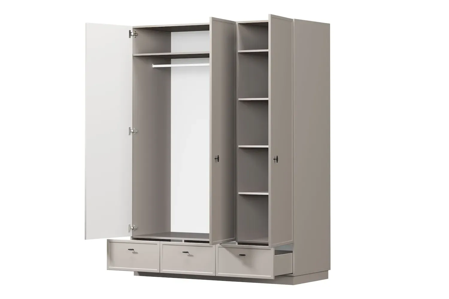 Szafa 3-drzwiowa z 3 szufladami LORINI 150 - cashmere T-bar czarny cokół - B_166716