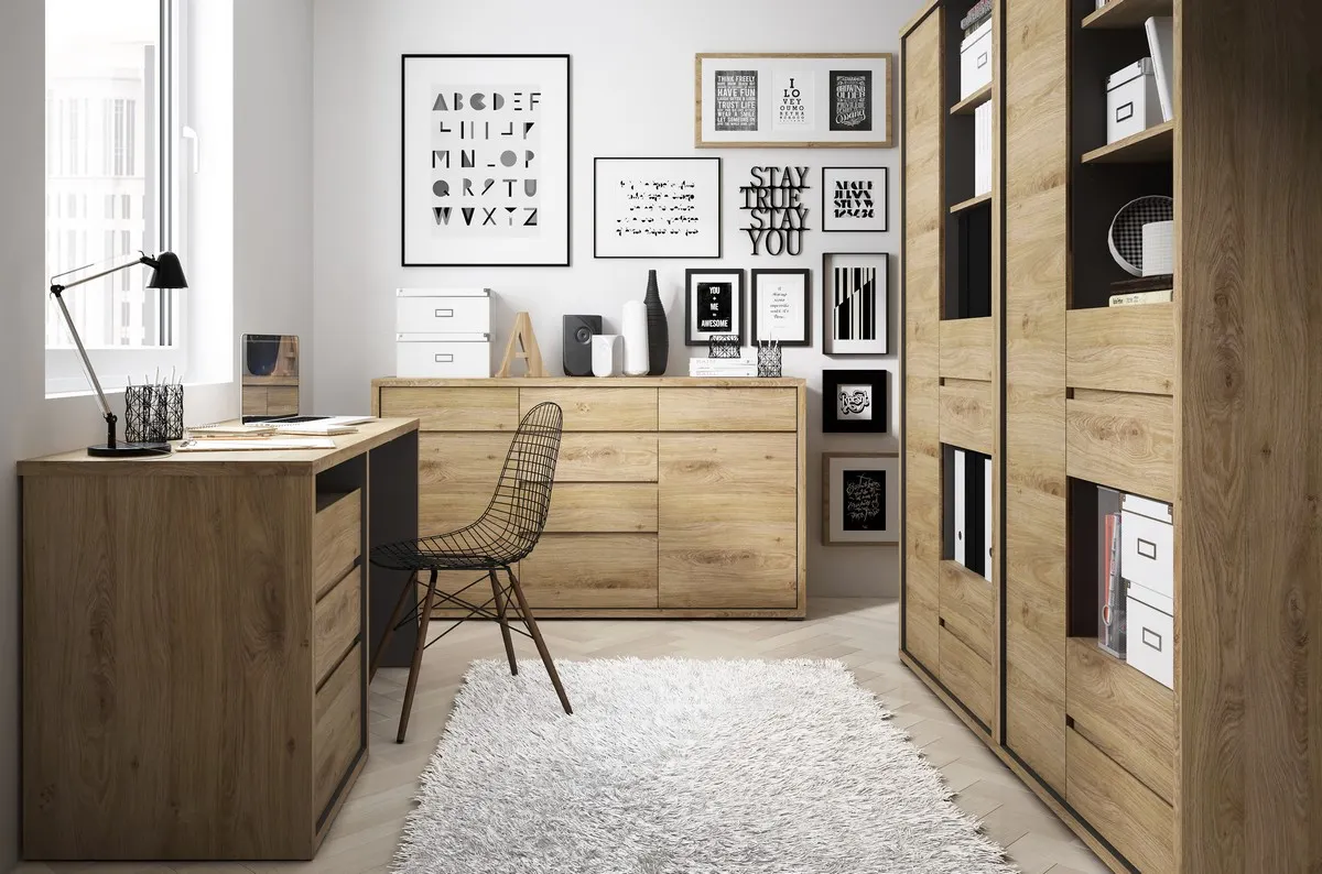 Regał 1-drzwiowy z 4 szufladami SHETLAND TYP 31 Dąb Shetland, Szary - 6003005000886