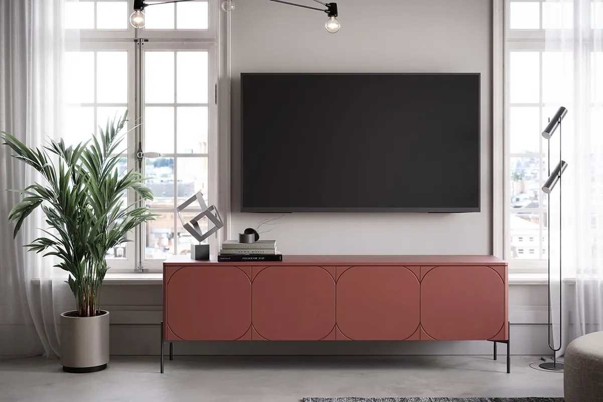 Szafka RTV 4-drzwiowa SONATIA 200 - czerwony ceglany - czarne nogi - B_149099