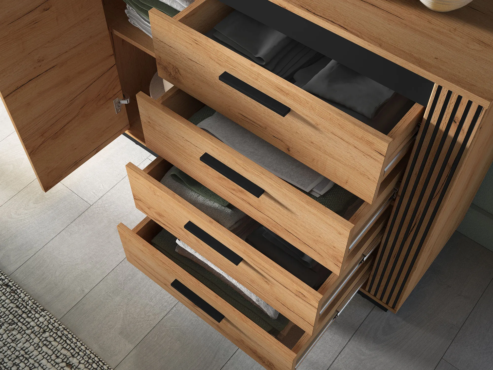 Komoda 1-drzwiowa z 4 szufladami URSO 07 craft złoty, czarny - 1URSO07-001