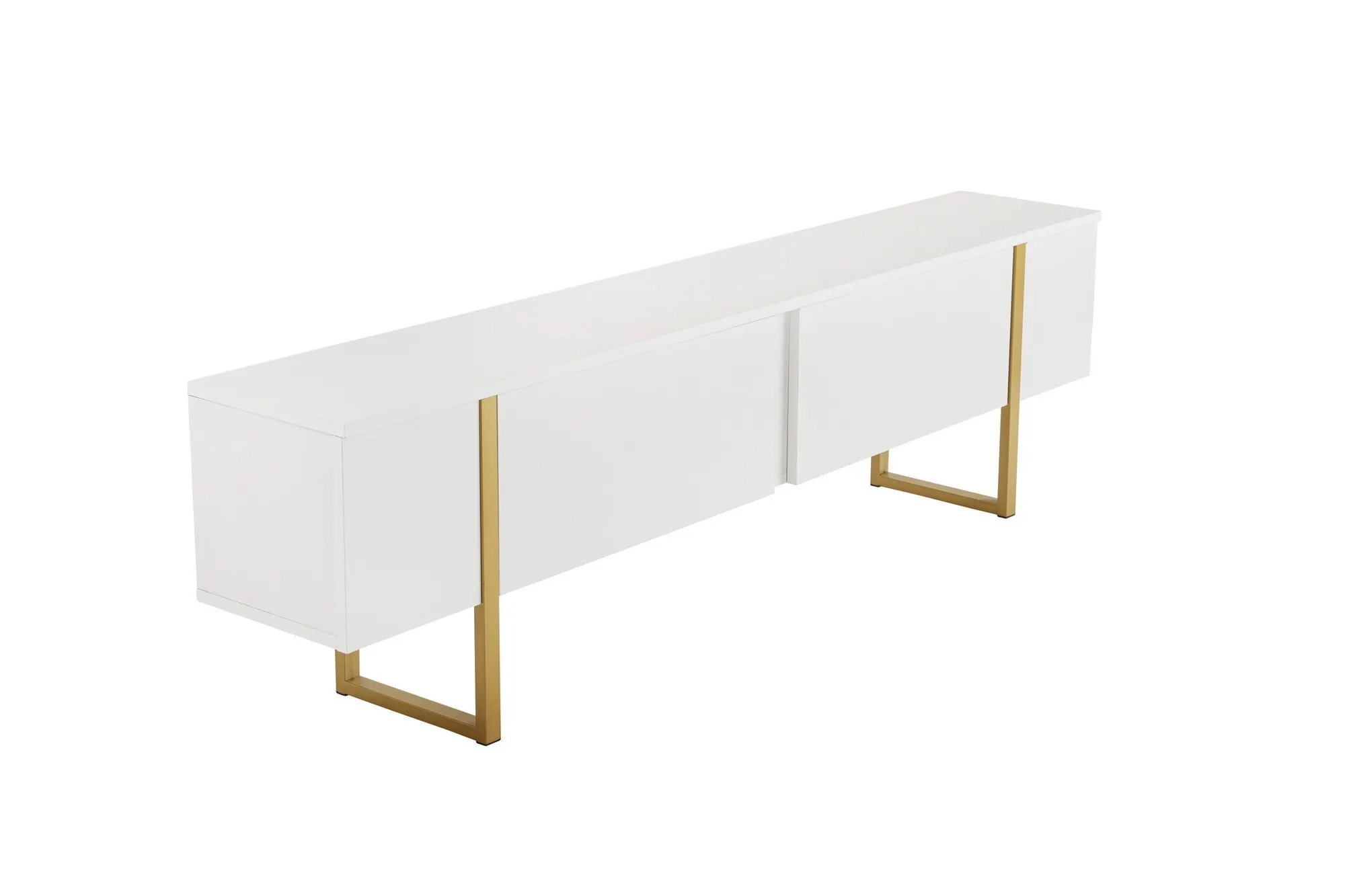 Szafka RTV 2-drzwiowa SERENITY 180 cm biała złoty stelaż — zdjęcie 2