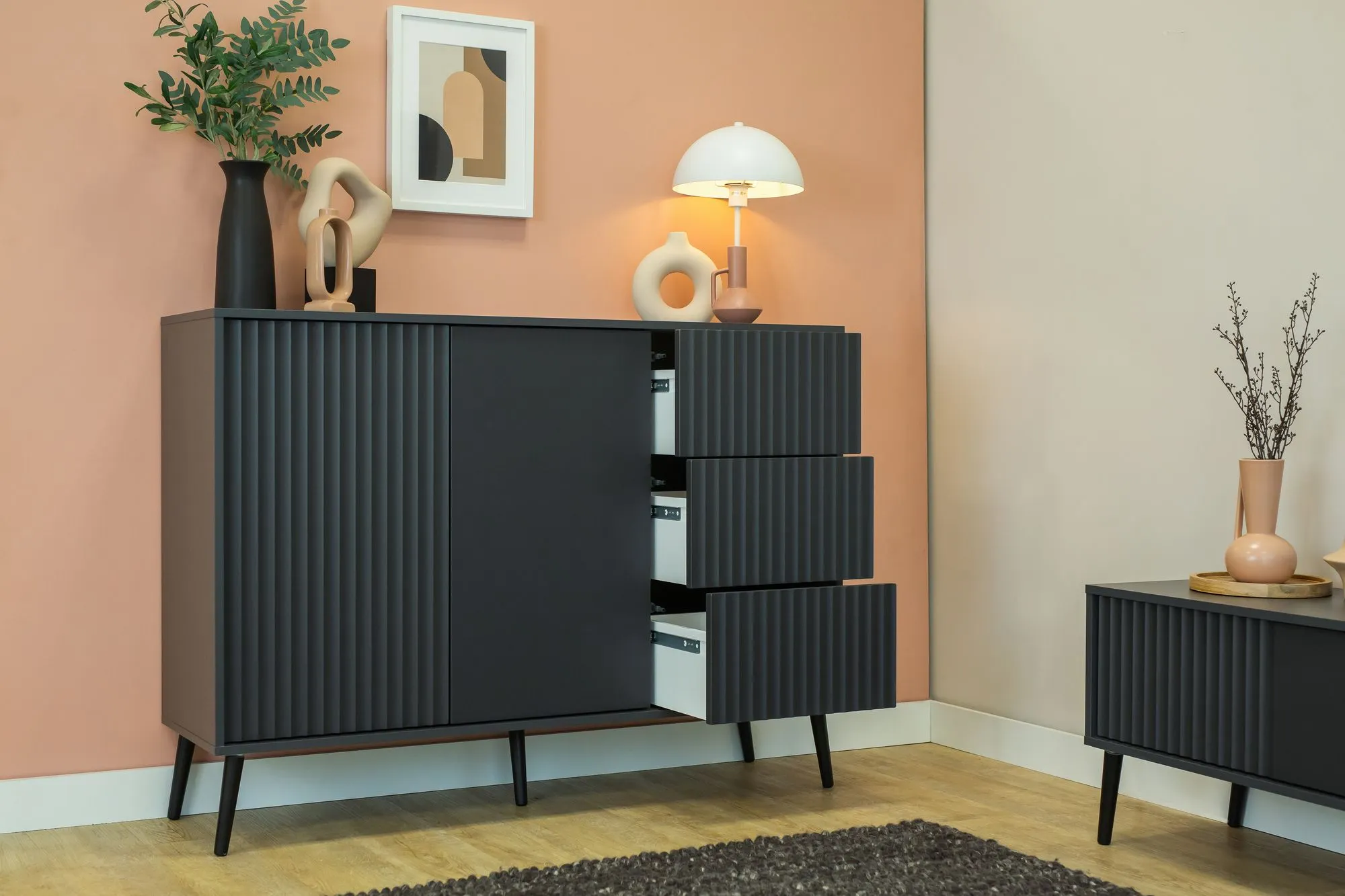 Komoda 2-drzwiowa z 3 szufladami BARCELONA 135cm antracyt - INT_5003184