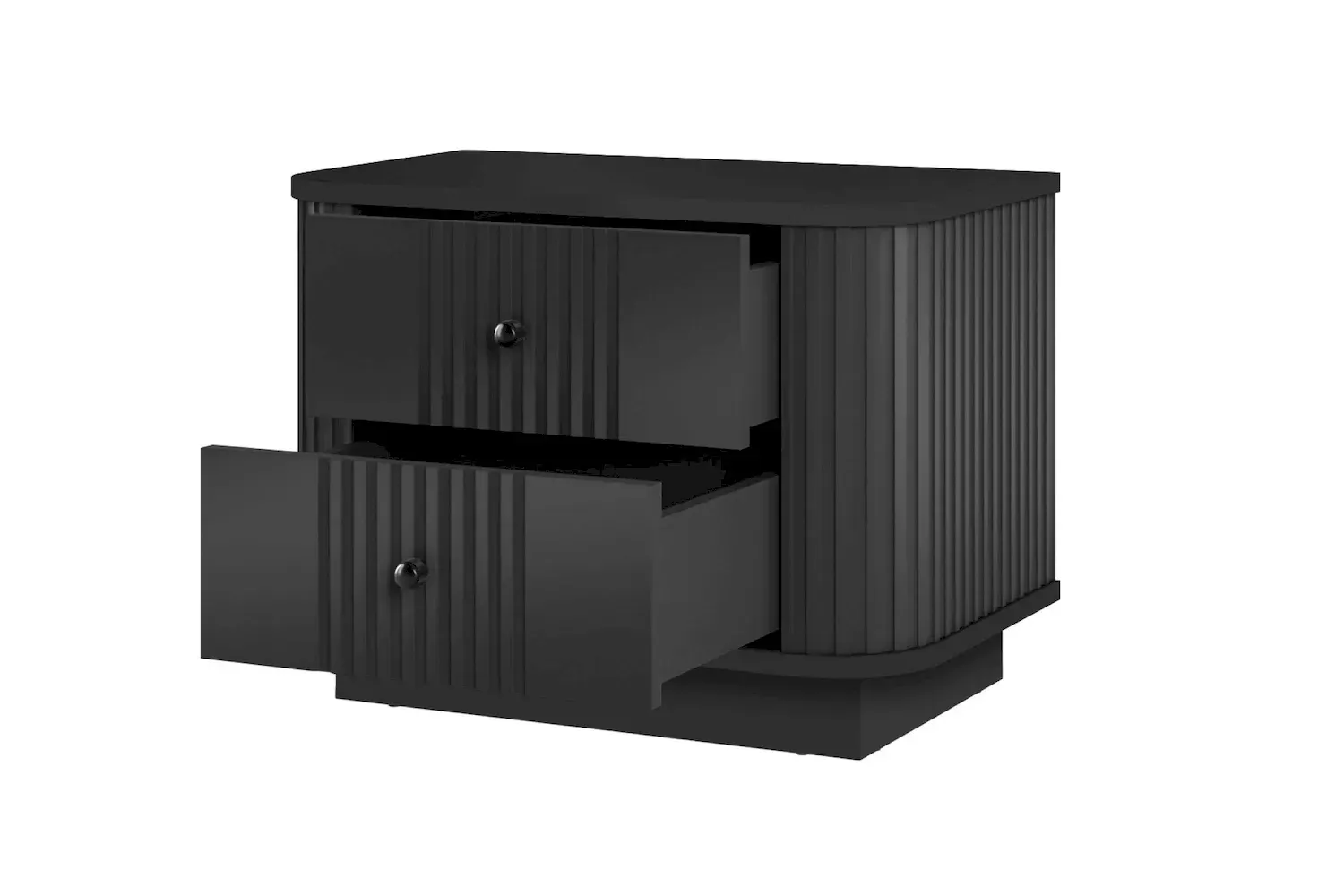 Zestaw szafka nocna z 2 szufladami VESPER 2-set ryflowany front - czarny czarne uchwyty cokół - B_169471