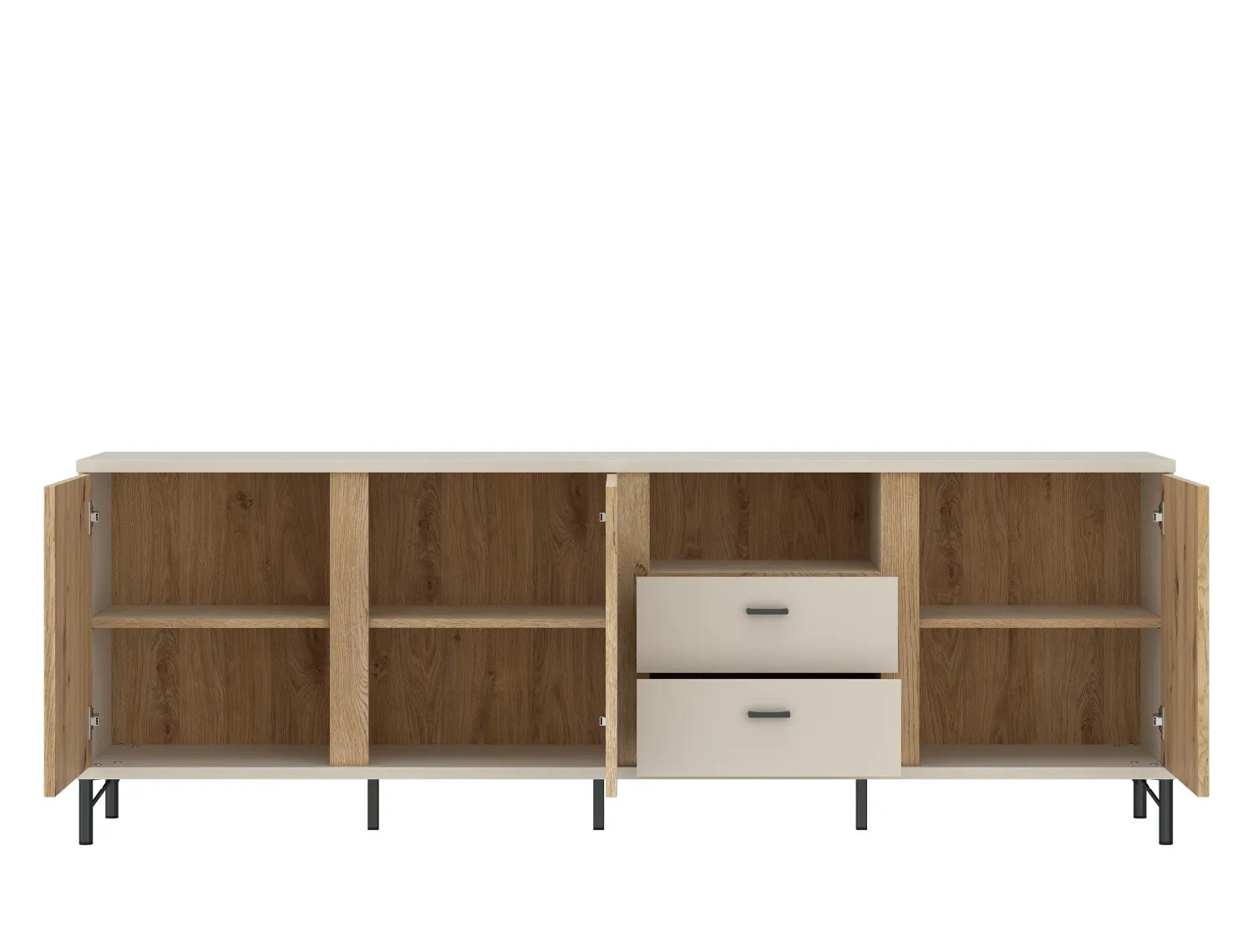 Komoda RTV 3-drzwiowa z szufladami MOSANO 200 cm kaszmir/dąb cremona