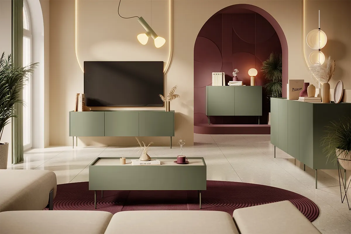 Komoda DESIN 120 z 2 szufladami - oliwka - dąb nagano - B_148971