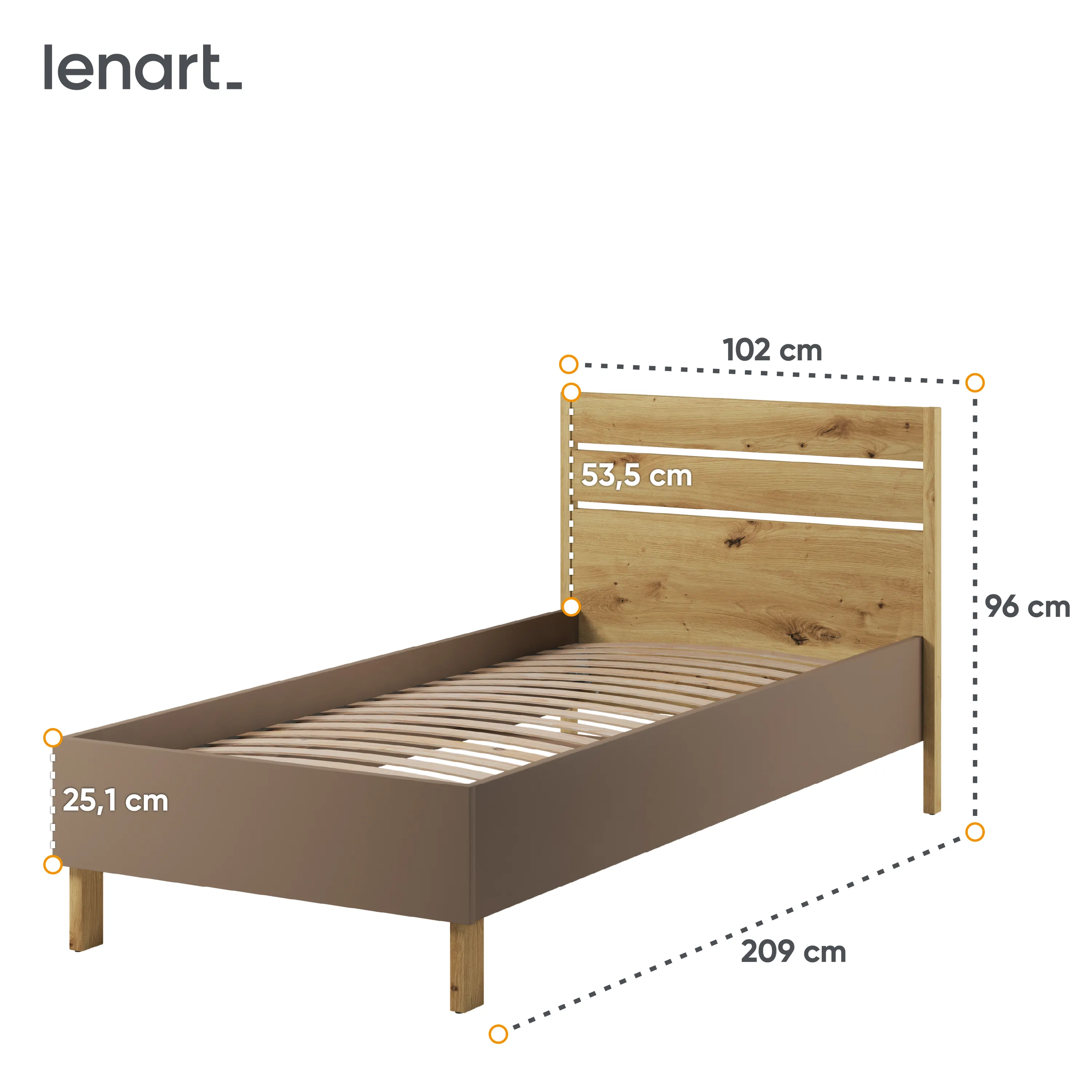 Łóżko ze stelażem Lenny LY-10 90x200 dąb artisan/beż - LY10ABT