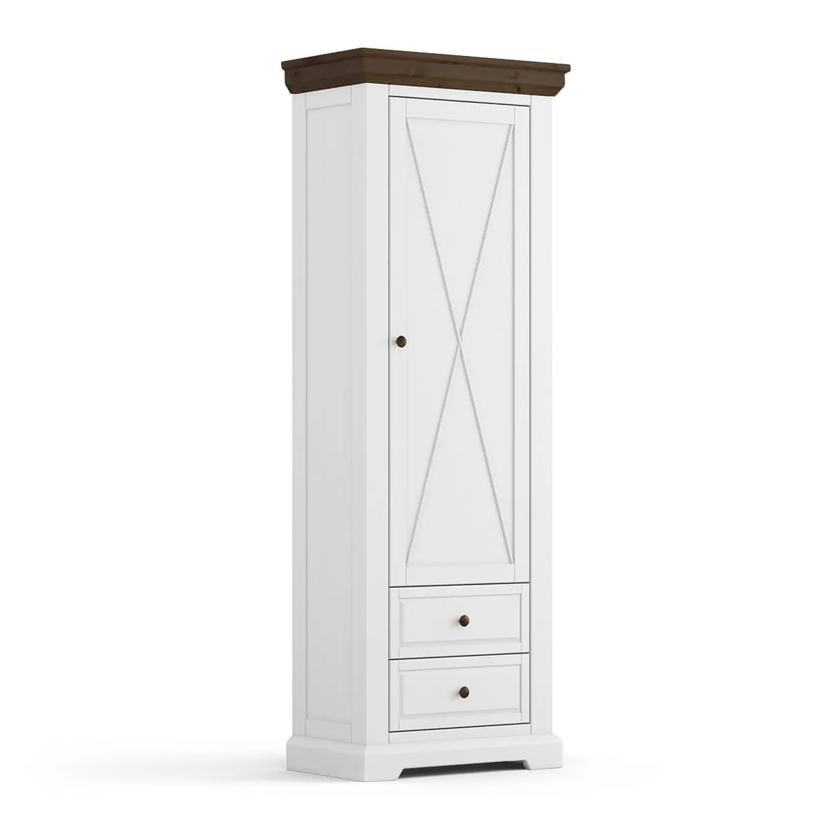 Szafa MARONE ELITE 1-drzwiowa z 2 szufladami - biała, tabacco Szafa MARONE ELITE 1-drzwiowa z 2 szufladami - biała, tabacco