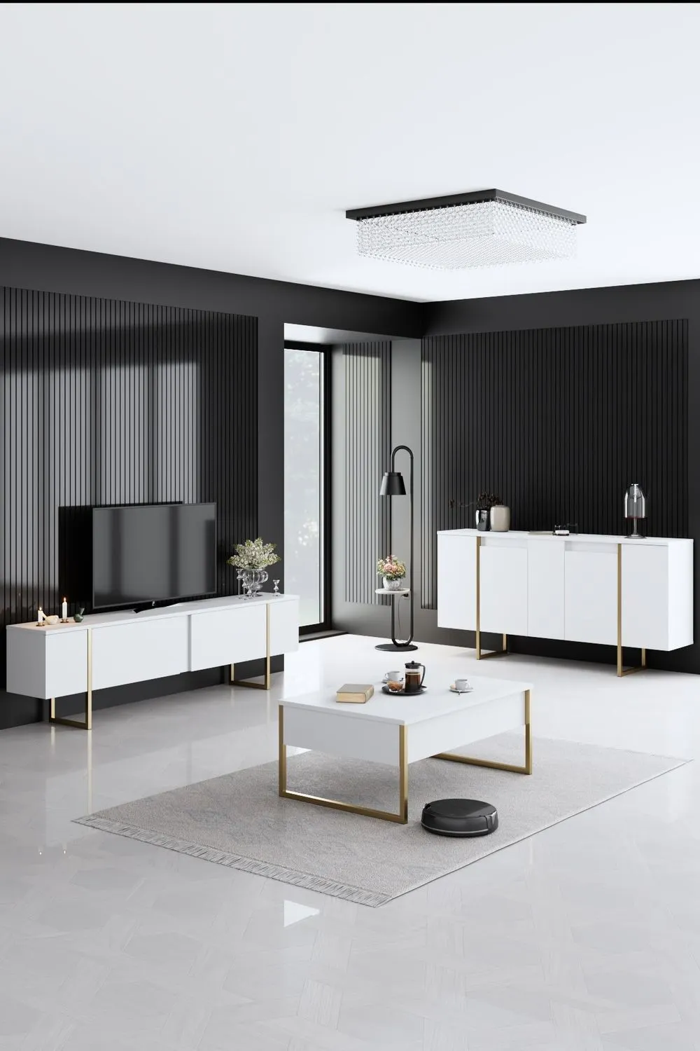 Komoda 4-drzwiowa LUXE 160 cm biała złoty stelaż — zdjęcie 7